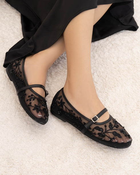 ILSA Embroidered Ballet Pumps